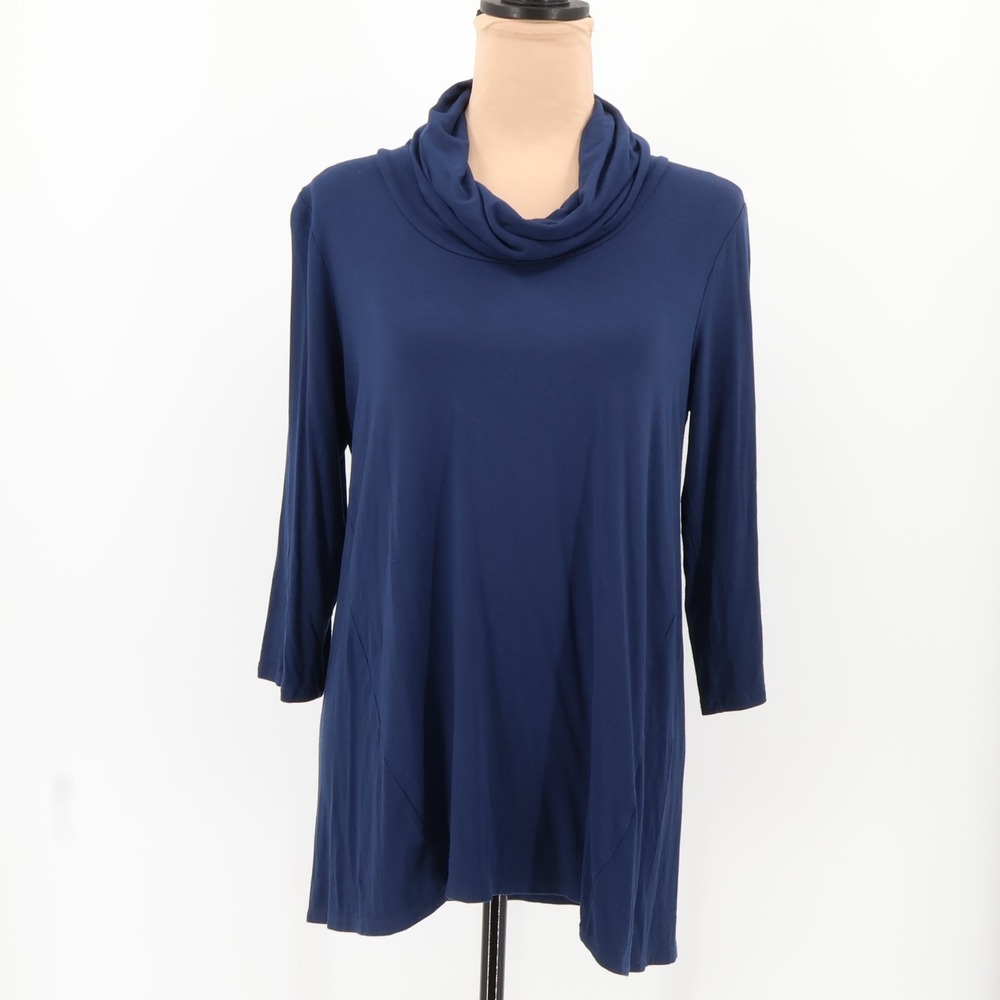 JJill Wearever Collection Cowl Neck Tunic Top Womens Navy Blue Stretch Size SP